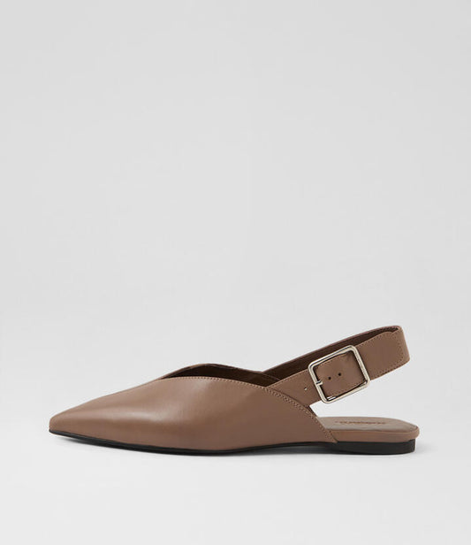 Image of Shoes. Productname: Foraya Dark Taupe Leather Flat Shoes in DK TAUPE colour by brand - MOLLINI