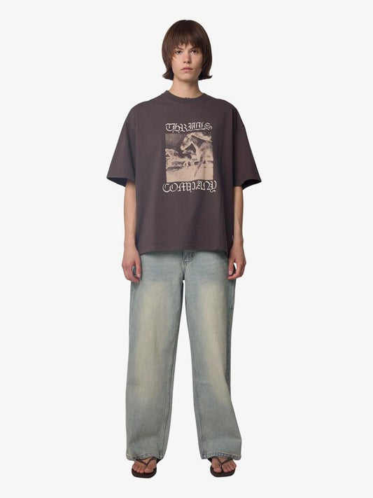 Image of a model wearing Tops. Productname: Thrills Rampage Oversized Tee in STALLION colour by brand - Thrills