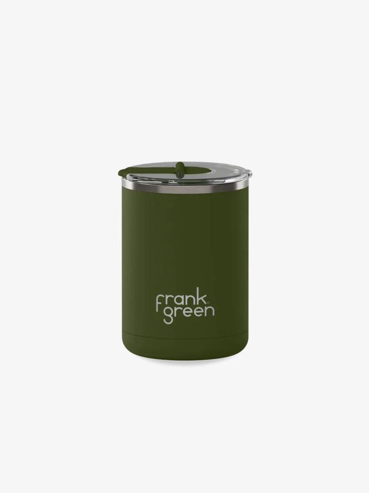 Image of Kitchen & Dining. Productname: Frank Green Ceramic Coffee Cup With Hinged Lid ONE SIZE Khaki in Khaki colour by brand - Frank Green