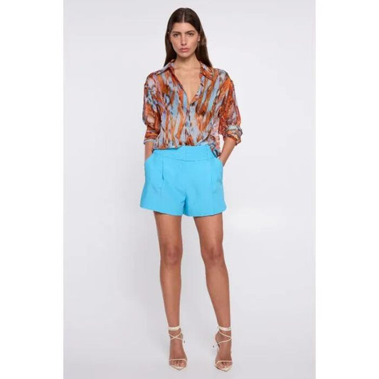 Image of a model wearing Tops. Productname: Intermix Chiffon Shirt in PRINT colour by brand - sass and bide