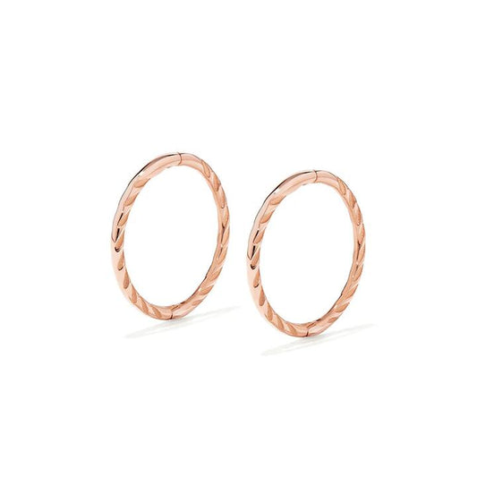 Image of Earrings. Productname: 12mm Twist Sleeper Earrings in 9kt Rose Gold in Gold colour by brand - Bevilles
