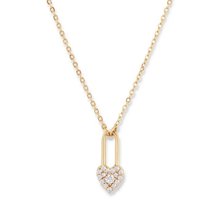 Image of Necklaces. Productname: 50cm Cubic Zirconia PavÃ© Padlock Heart Necklace in 18kt Gold Plated Sterling Silver in Silver colour by brand - Bevilles