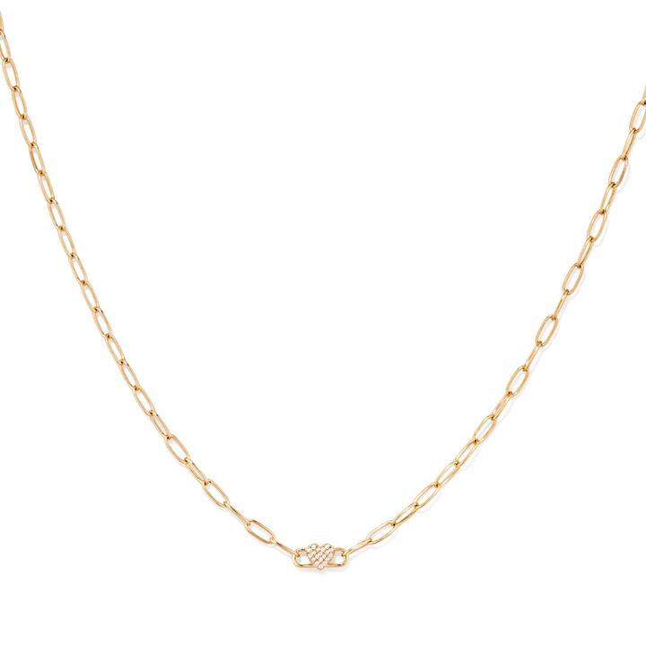 Image of Necklaces. Productname: 45cm Cubic Zirconia Heart Paperclip Necklace in 18kt Gold Plated Sterling Silver in Silver colour by brand - Bevilles