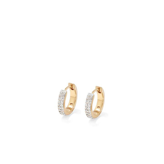 Image of Earrings. Productname: 10mm Double Row Pave Cubic Zirconia Huggie Earrings in 18kt Gold-Plated Sterling Silver in Silver colour by brand - Bevilles