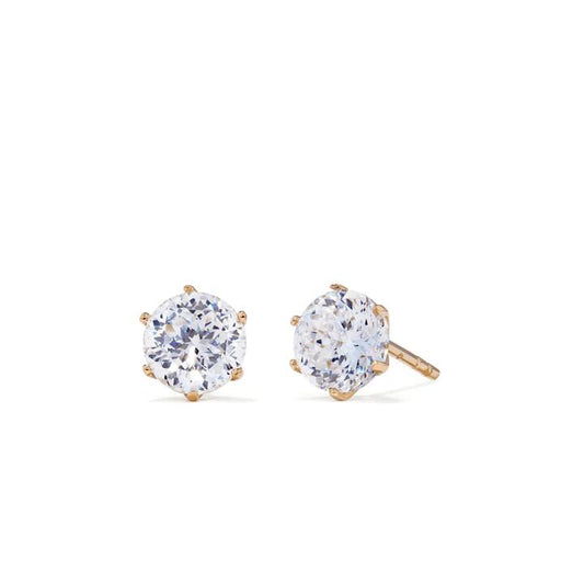Image of Earrings. Productname: 5mm Round Cubic Zirconia Studs in 18kt Gold Plated Sterling Silver in Silver colour by brand - Bevilles