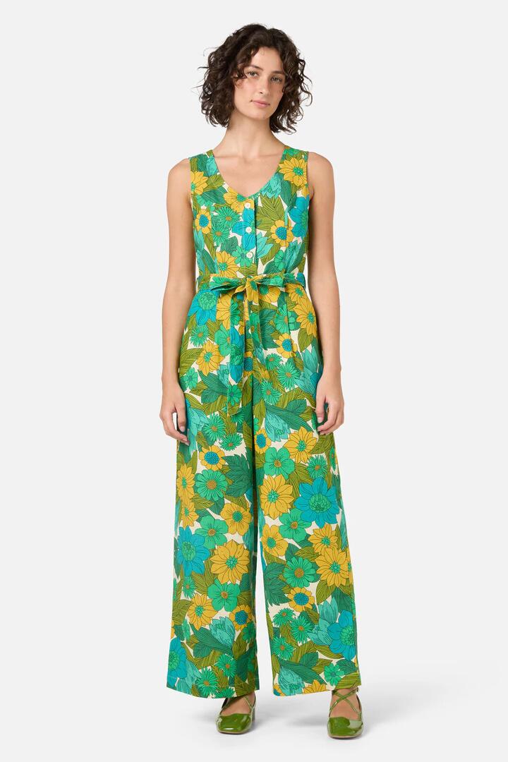 Image of Bodysuits. Productname: Nellie 70'S Floral Jumpsuit in Green colour by brand - Princess Highway