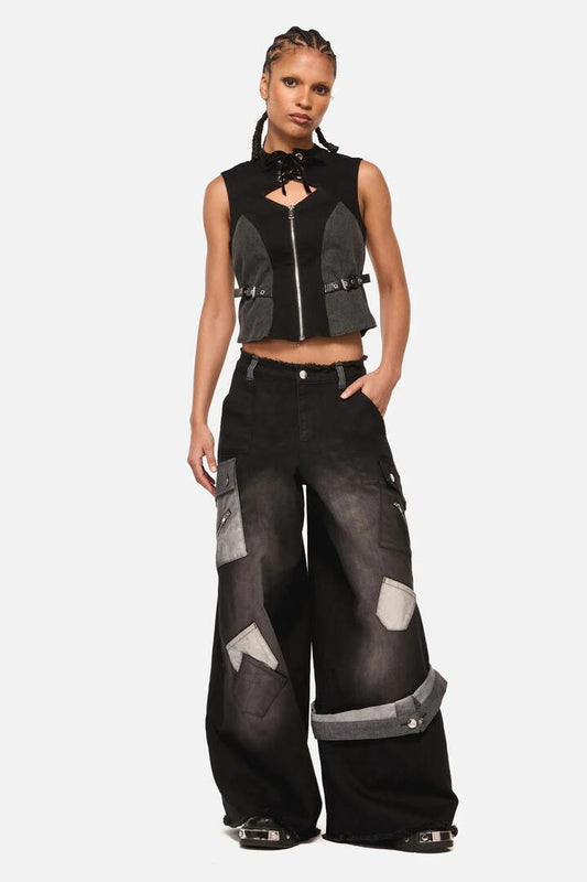 Image of Jeans. Productname: Vixi Cyber Tech Cargo Jean in Black/Grey colour by brand - Black Friday