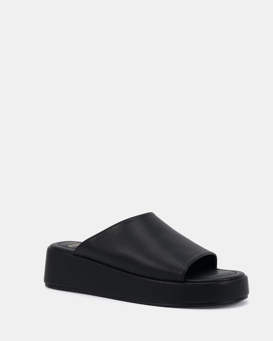 Image of Sandals. Product name - Yoga Black Smooth Wedge Sandals in Black colour by brand - Novo