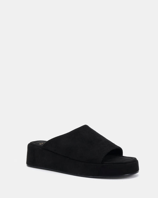 Image of Boots. Product name - Yoga Black Suede Vegan Wedges in Black colour by brand - Novo