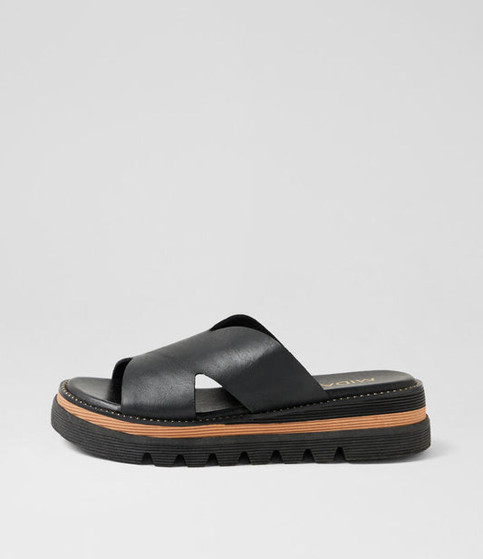 Image of Slippers. Productname: Shiva Black Leather Slides in BLACK colour by brand - MIDAS