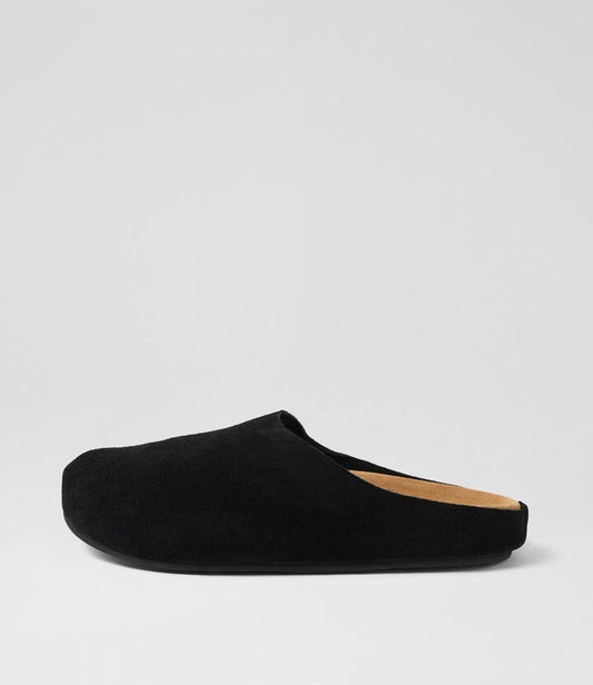 Image of Sandals. Productname: Devena Black Suede Mules in Black colour by brand - MOLLINI