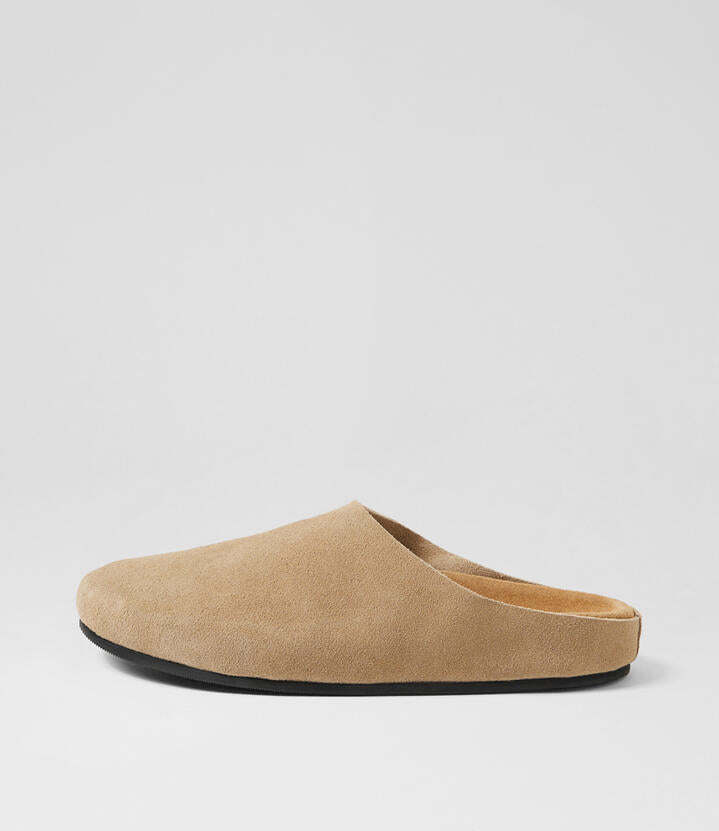 Image of Sandals. Productname: Devena Taupe Suede Mules in Taupe colour by brand - MOLLINI