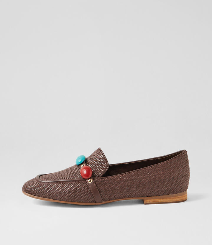 Image of Flats. Productname: Mabeline Choc Multi Synthetic Raffia Loafers in CHOC-MULTI colour by brand - MIDAS