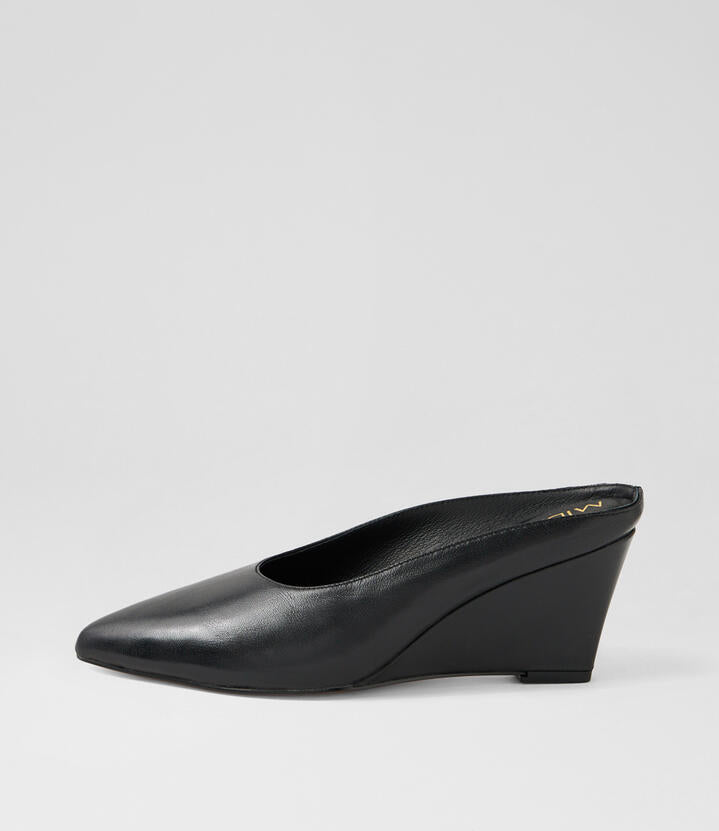 Image of Sandals. Productname: Claudette Black Leather Mules in Black colour by brand - MIDAS