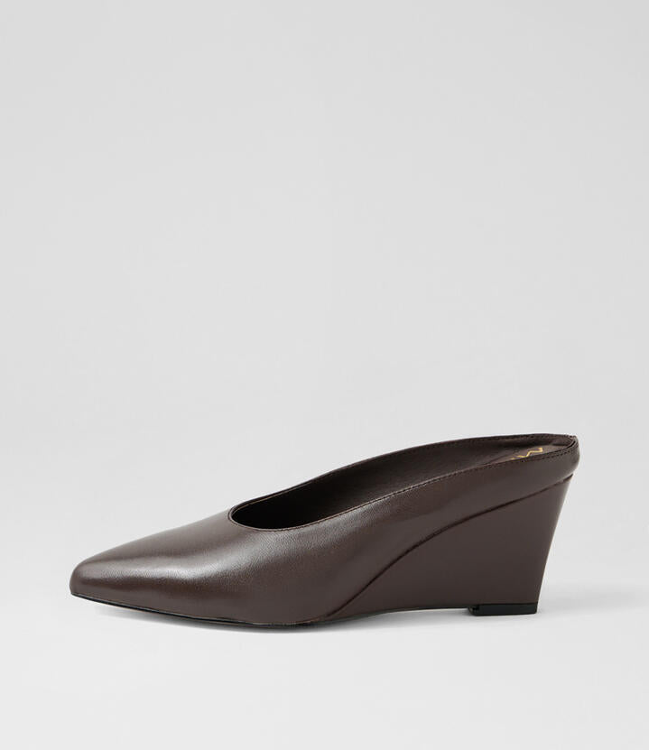 Image of Sandals. Productname: Claudette Choc Leather Mules in Choc colour by brand - MIDAS