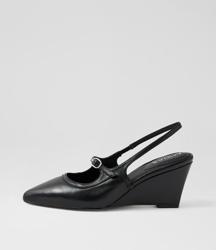 Image of Heels. Productname: Clarabel Black Leather Heels in Black colour by brand - MIDAS