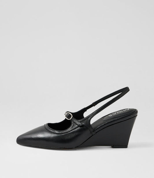 Image of Heels. Productname: Clarabel Black Leather Heels in Black colour by brand - MIDAS