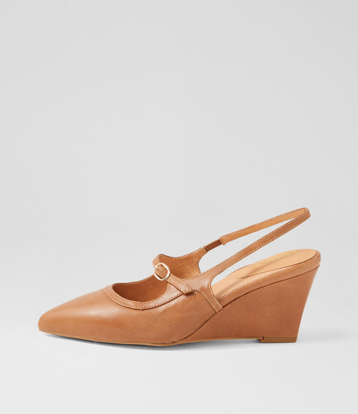Image of Heels. Productname: Clarabel Tan Leather Heels in Tan colour by brand - MIDAS