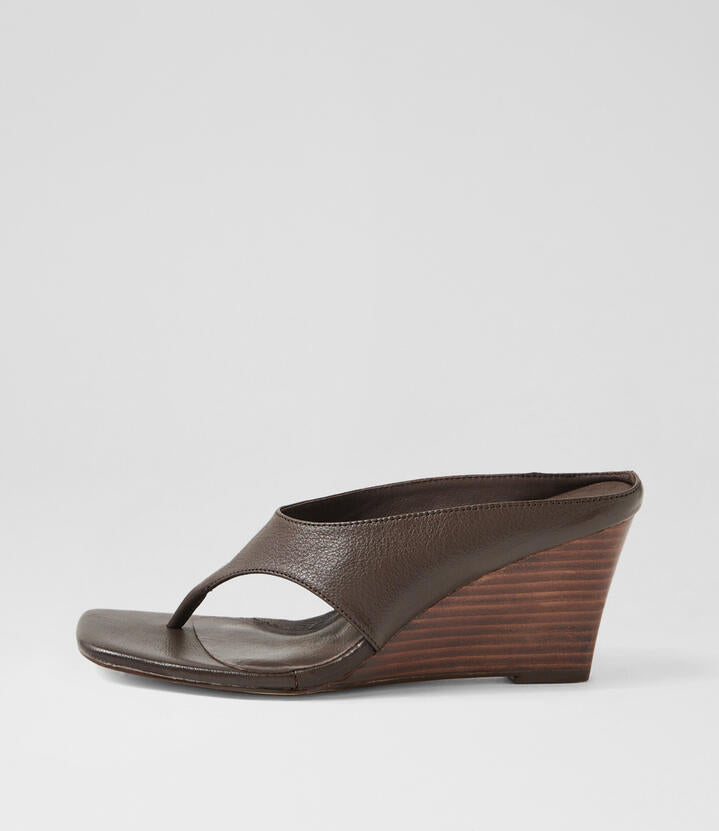Image of Sandals. Productname: Hadas Choc Brown Leather Sandals in CHOC-BROWN HEEL colour by brand - MIDAS