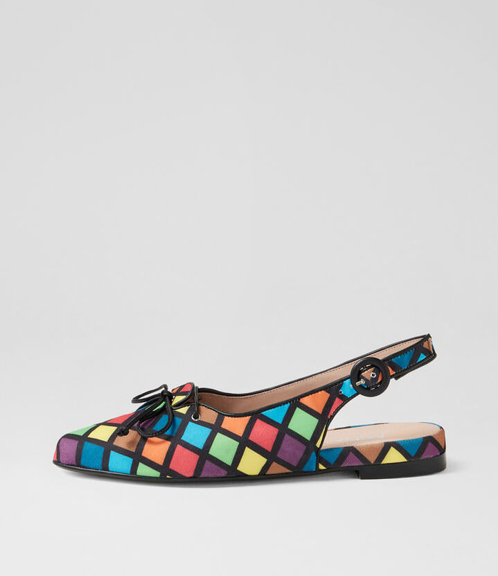 Image of Shoes. Productname: Frolik Black Bright Harlequin Fabric Flat Shoes in BLACK&BRIGHT HARLEQUIN colour by brand - MIDAS