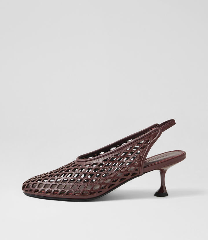 Image of Heels. Productname: Atuned Burgundy Leather Heels in Burgundy colour by brand - MOLLINI