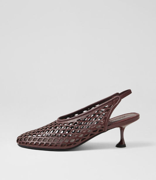 Image of Heels. Productname: Atuned Burgundy Leather Heels in Burgundy colour by brand - MOLLINI