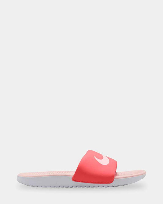 Image of Slippers. Product name - Nike Girls 0-7 Kawa Slides Magic Ember/Echo Pin in Magic Ember/Echo Pin colour by brand - Nike