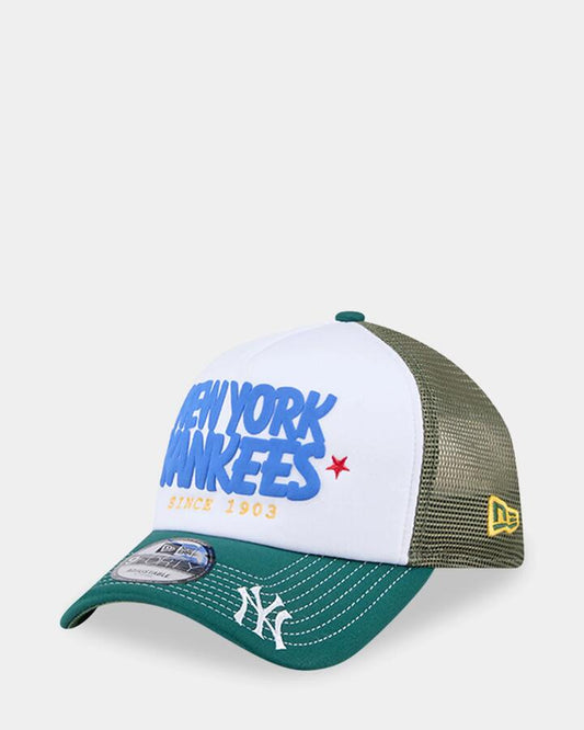 Image of Hats. Product name - New Era 9Forty A-Frame New York Yankees Cap Green in Green colour by brand - New Era