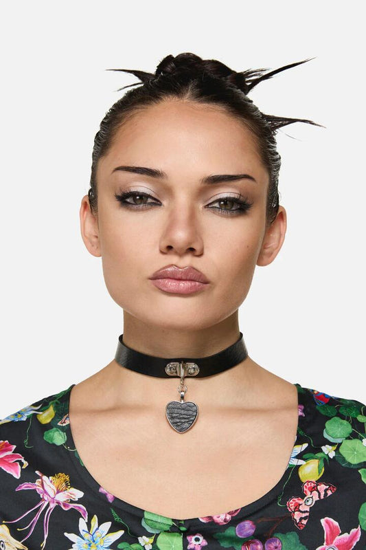 Image of Jewelry. Product name - Heart Charm Choker in Black colour by brand - Black Friday