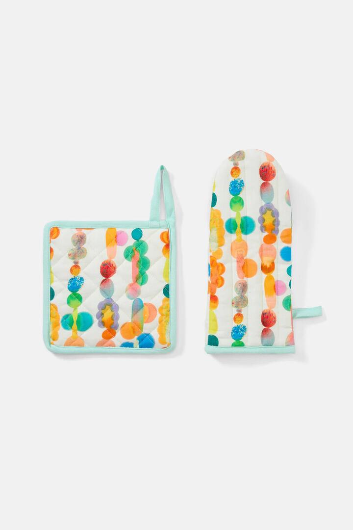 Image of Kitchen & Dining. Productname: Rainbow Drops Oven Mitt Set in Print colour by brand - Gorman