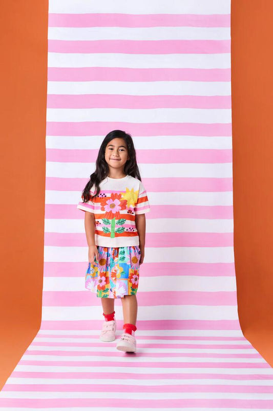 Image of a model wearing Tops. Productname: Folksy Flower Kids SS Tee in Multi colour by brand - Gorman