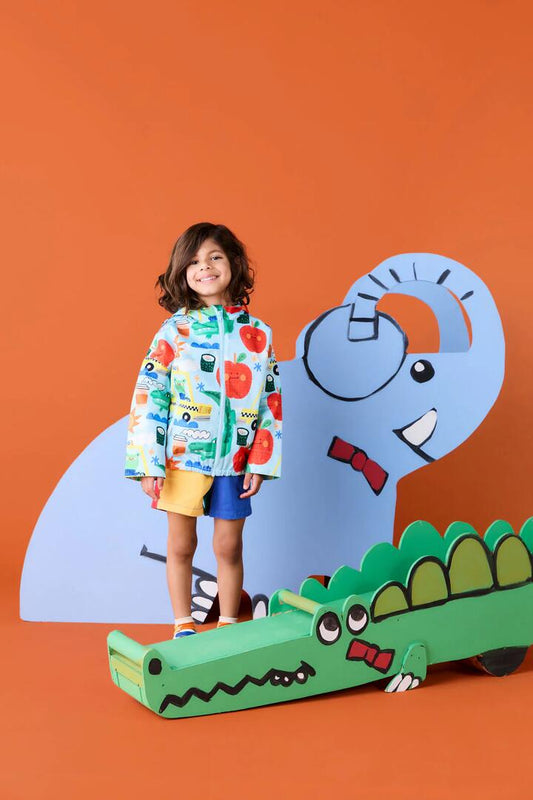 Image of a model wearing Rain Coats. Product name - Taxi Kids Raincoat in Blue colour by brand - Gorman