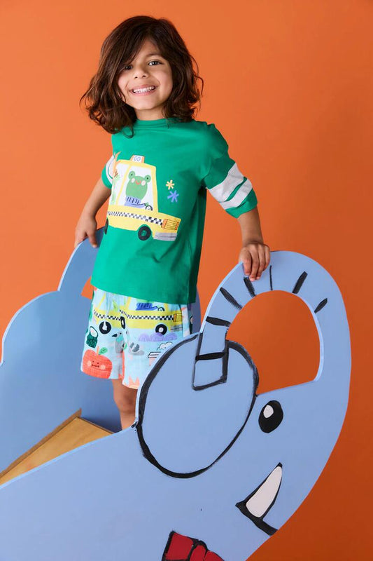 Image of a model wearing Tops. Productname: Taxi Kids SS Tee in Green colour by brand - Gorman