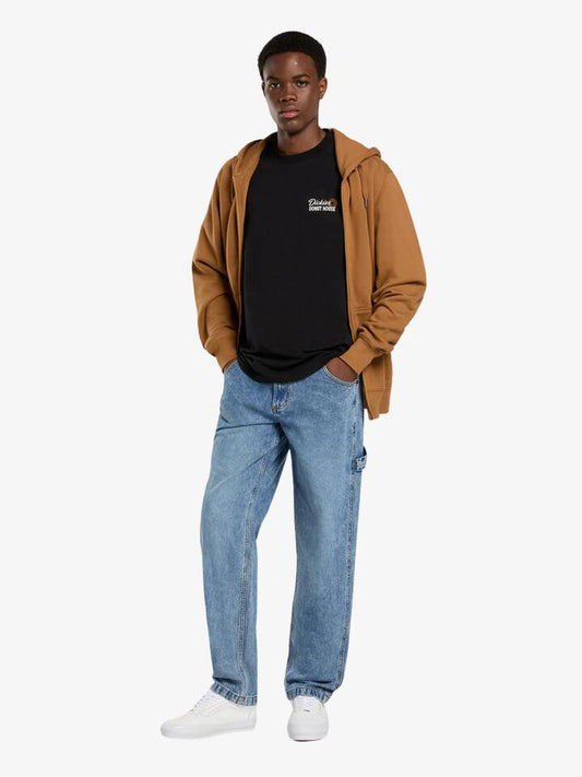 Image of a model wearing Shorts. Productname: Dickies Donut House Short Sleeve T-Shirt in Black colour by brand - Dickies