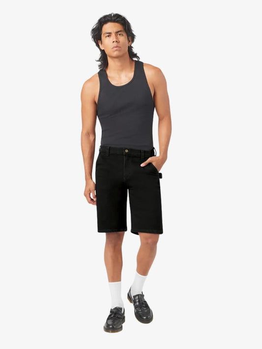 Image of a model wearing Shorts. Productname: Dickies Relaxed Denim Utility Shorts in Black colour by brand - Dickies