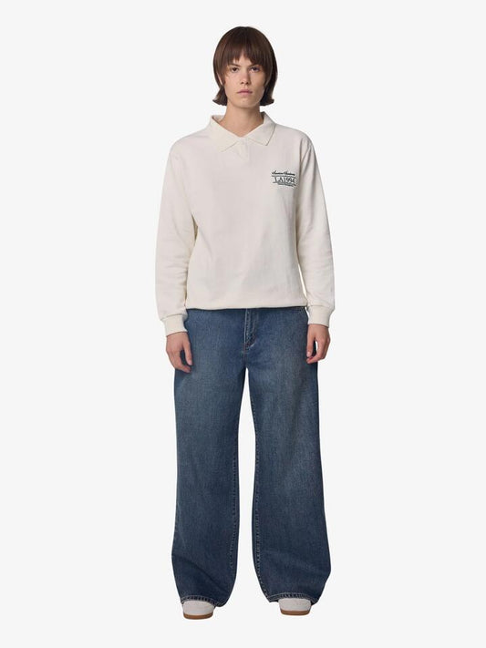 Image of a model wearing Tops. Productname: West Hollywood Sweat Club American Sportswear Long Sleeve Polo in CREAM colour by brand - West Hollywood Sweat Club