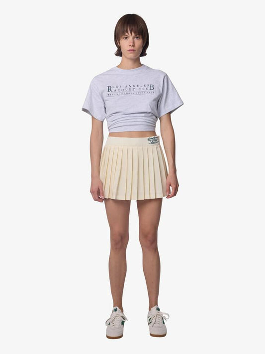 Image of a model wearing Outerwear. Productname: West Hollywood Sweat Club Racquet Club Classic Tee in SNOW colour by brand - West Hollywood Sweat Club