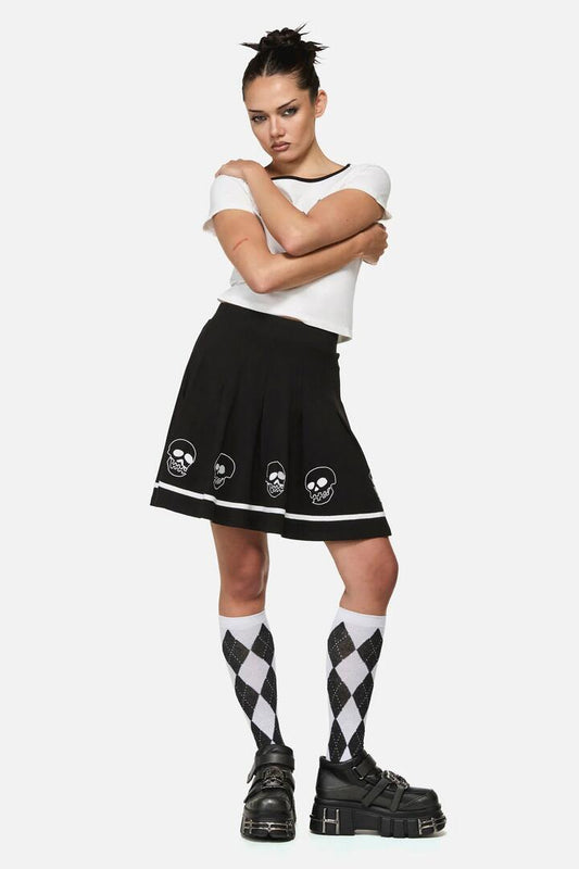 Image of a model wearing Skirts. Productname: Numbskull Trim Goth Skirt in Black colour by brand - Black Friday