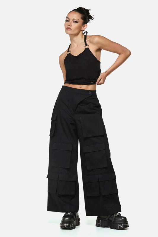 Image of a model wearing Pants. Productname: Curse Utility Cargo Pant in Black colour by brand - Black Friday