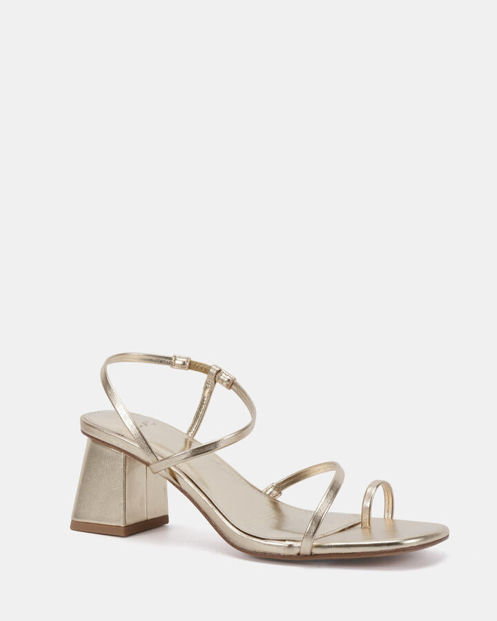 Image of Heels. Productname: Ultan: Gold - Women's Strappy - Low Heel in Metallic colour by brand - Novo
