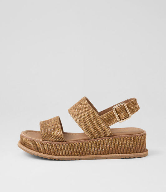 Image of Sandals. Productname: Vanya Coffee Synthetic Raffia Sandals in COFFEE colour by brand - MIDAS