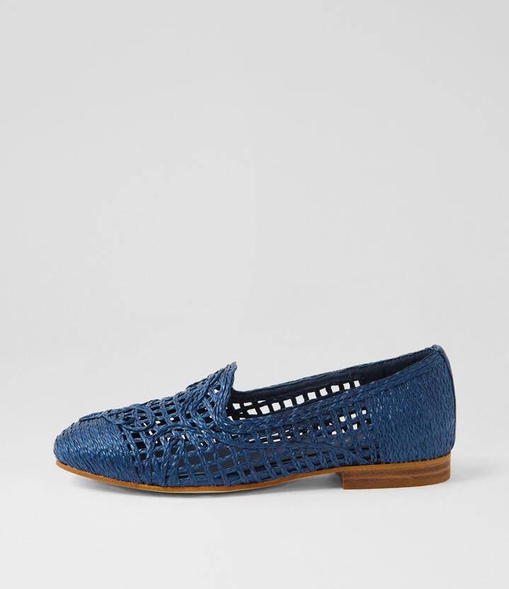 Image of Flats. Productname: Gabriela Dark Denim Synthetic Raffia Loafers in DK DENIM colour by brand - MIDAS