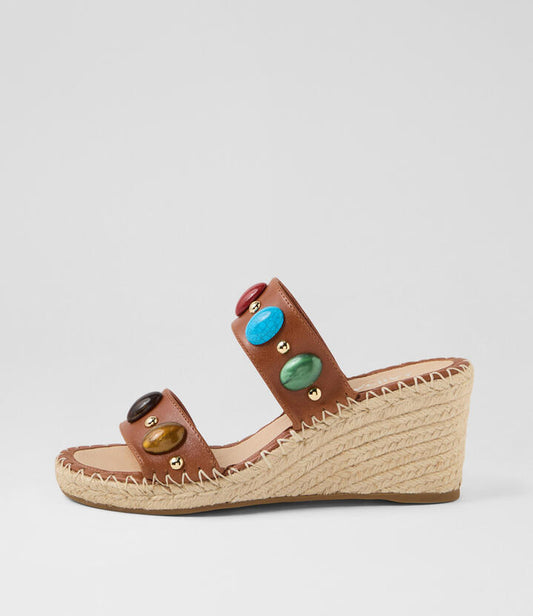 Image of Sandals. Productname: Geeva Brandy Multi Leather Sandals in BRANDY-MULTI colour by brand - MIDAS