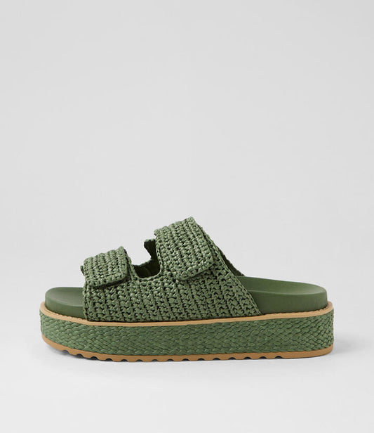Image of Sandals. Productname: Boneeta Olive Woven Sandals in Olive colour by brand - MOLLINI