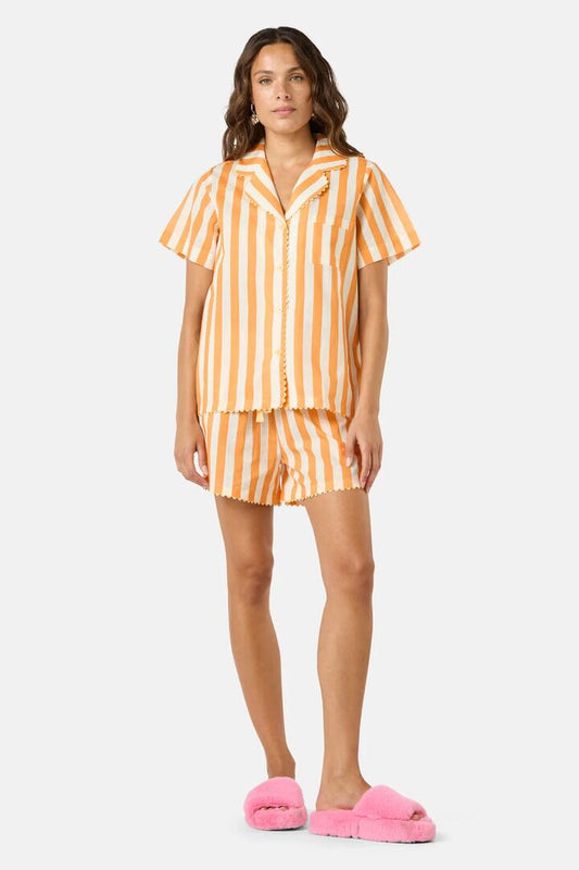 Image of a model wearing Shorts. Productname: Zesty Dreams Pj Shorts Set in Stripe colour by brand - Gorman