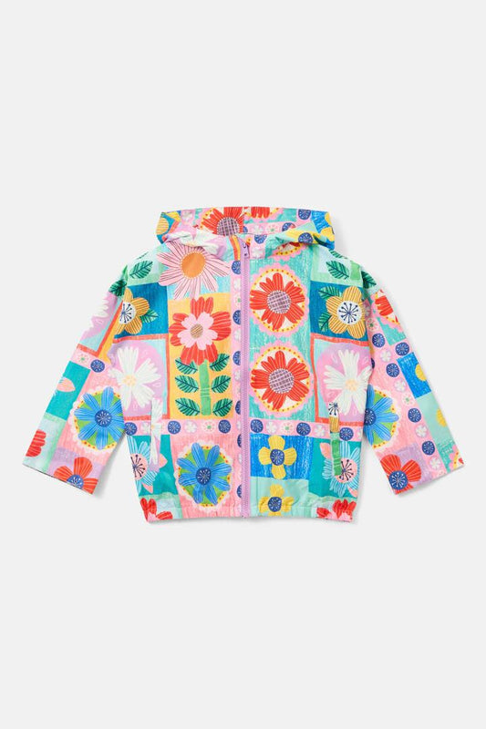Image of a model wearing Rain Coats. Product name - Folksy Floral Kids Raincoat in Multi colour by brand - Gorman