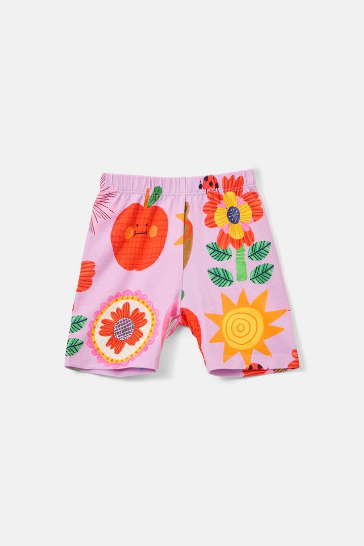 Image of a model wearing Pants. Product name - Lauren Kids Bike Shorts in Lilac colour by brand - Gorman