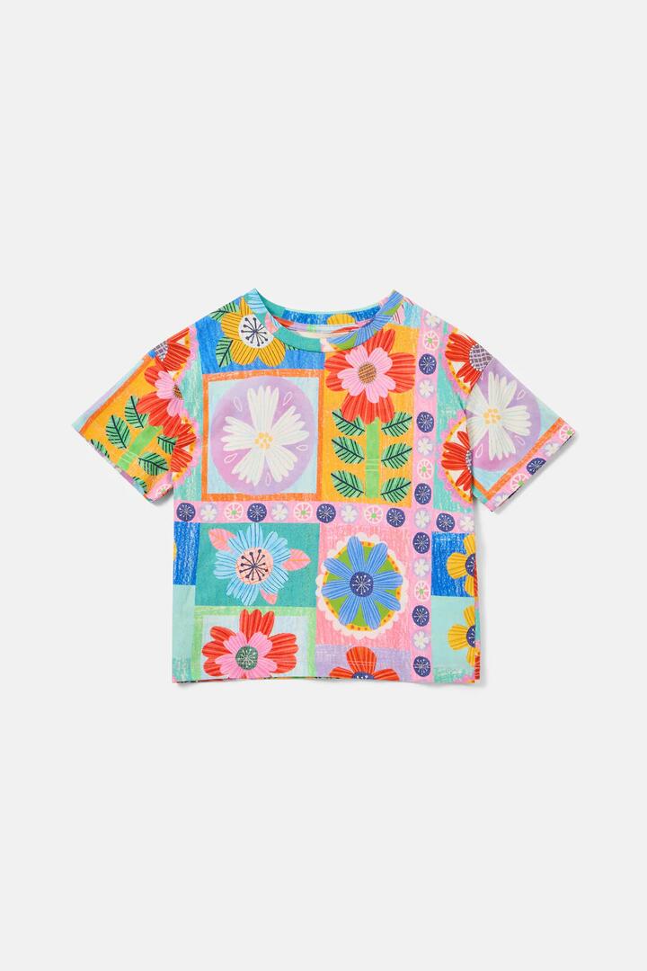 Image of T-Shirts. Product name - Folksy Floral Kids SS Tee in Multi colour by brand - Gorman