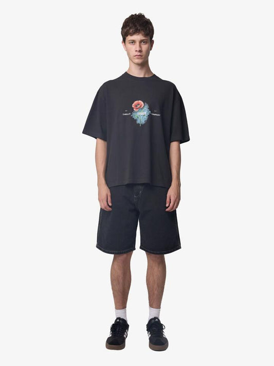 Image of a model wearing Tops. Productname: Thrills Deadly Popular Box Crop Tee in Faded Black colour by brand - Thrills