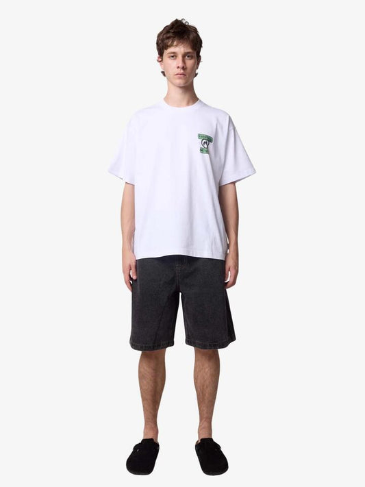 Image of a model wearing Tops. Productname: Weekend Cartel Flamingo Tee in WHITE colour by brand - Weekend Cartel